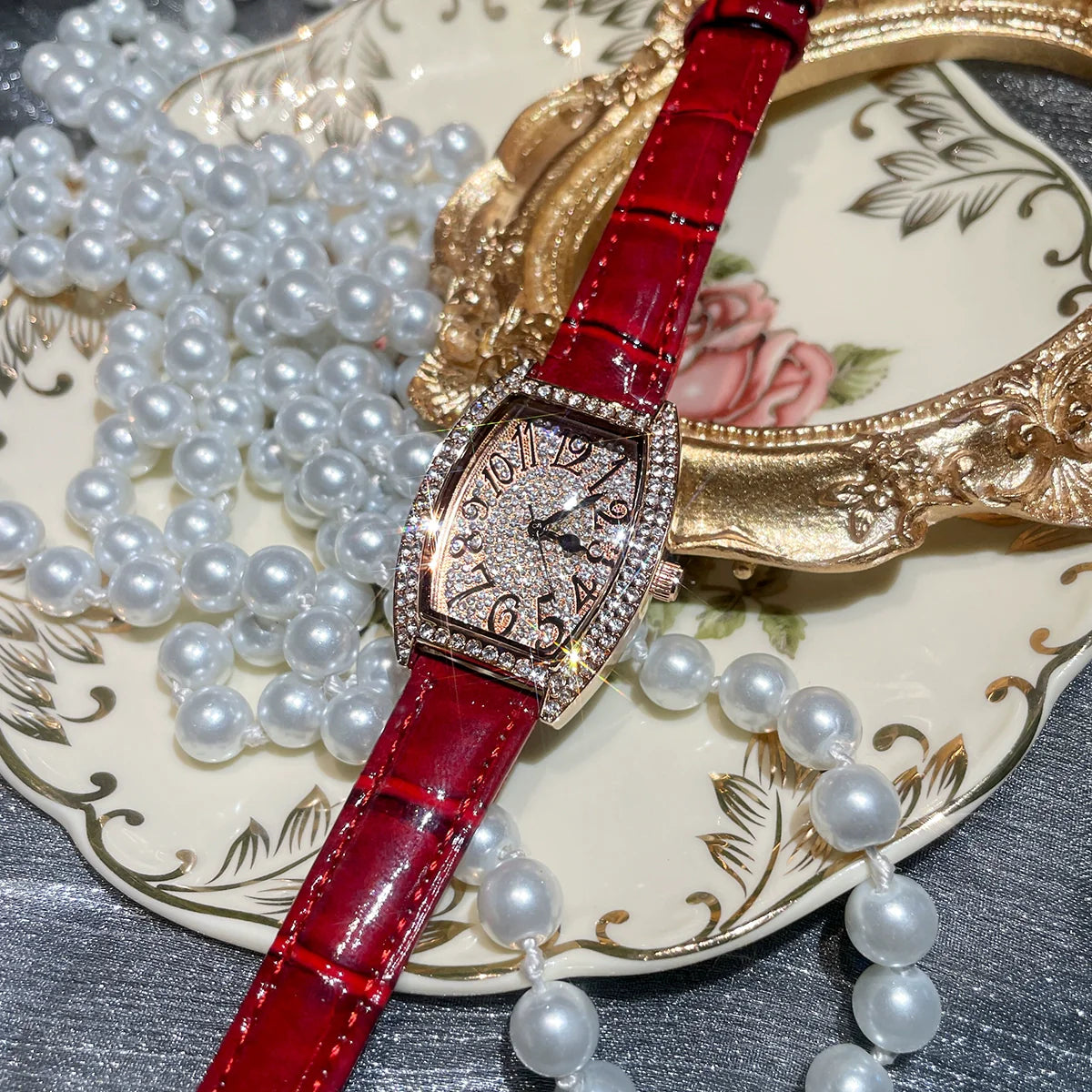 Emmylou Dazzling Leather Watch - Red