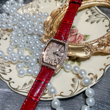 Emmylou Dazzling Leather Watch - Red