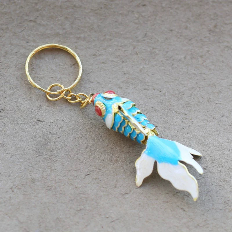 Zahraa CloisonnŽ Goldfish Keychain - Small Lake Blue
