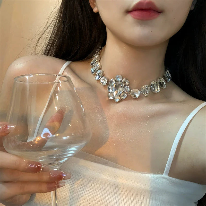 Sandy Rhinestone Choker Necklace - Large Waterdrop Rhinestone Necklace