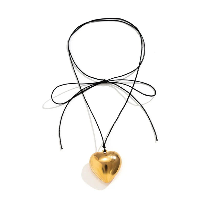 Jariyah Velvet Heart Choker - Leather Cord Gold