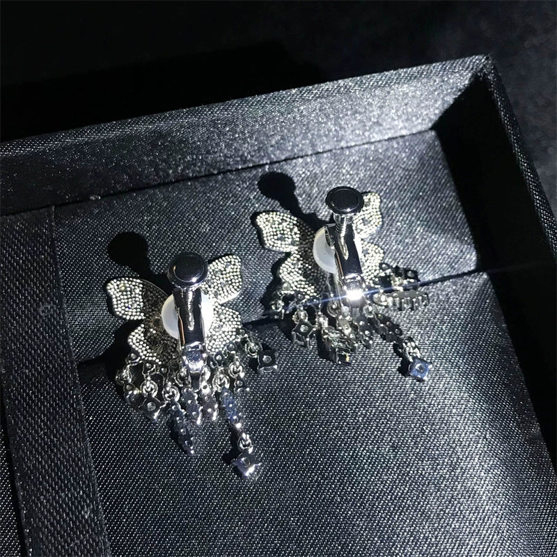 Faiza Zircon Butterfly Drop Earrings - Ear Clip Style [IHW3BDL2]