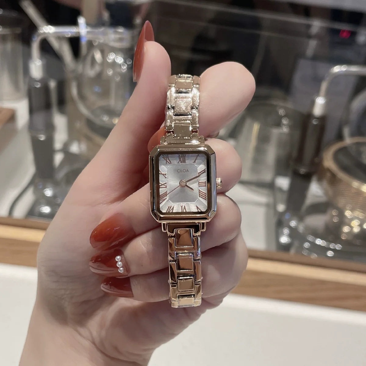 Malena Ceramic Square Watch - Rose Gold