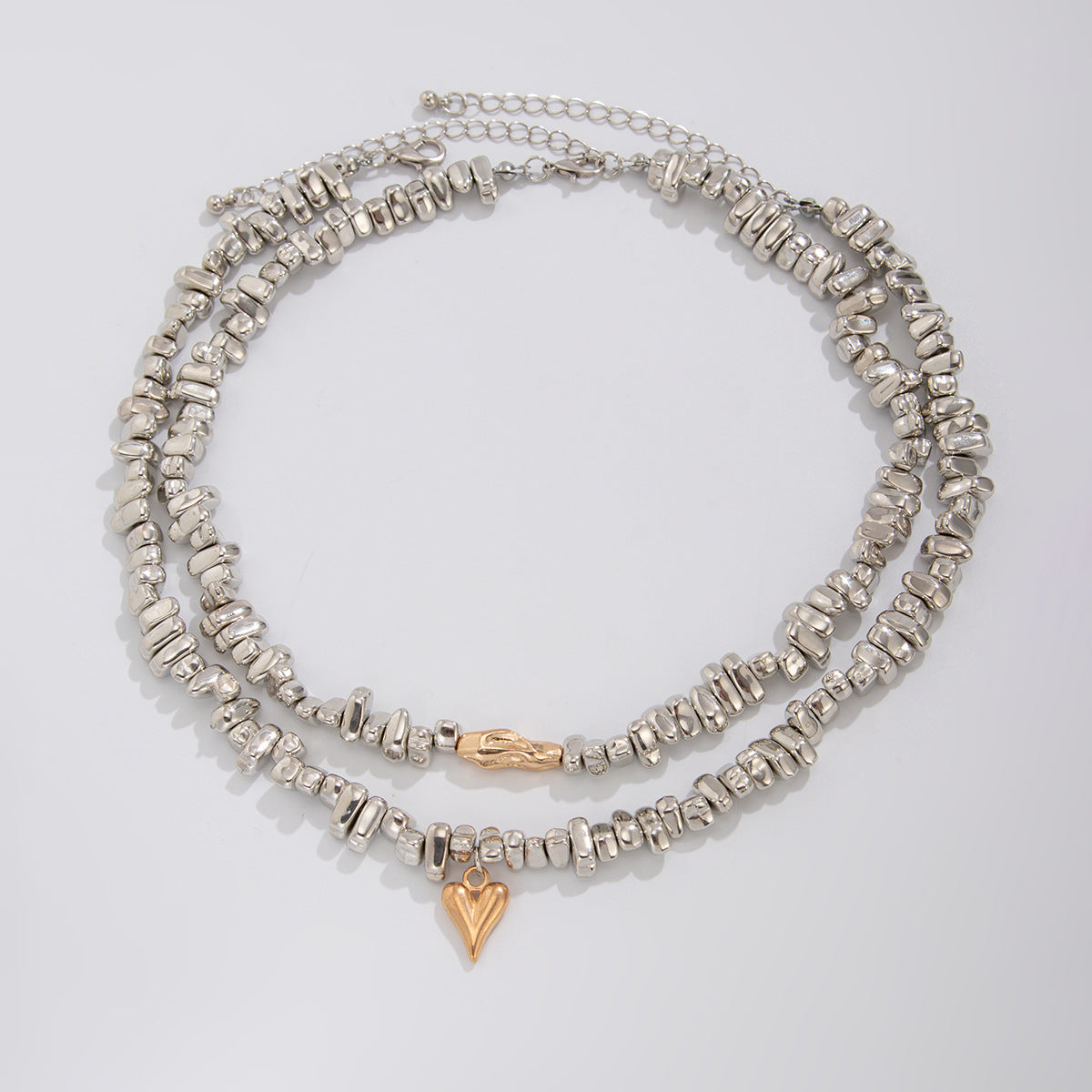 Lujain Layered Shattered Heart Necklace - Silver Tone [VE9XA5T5]
