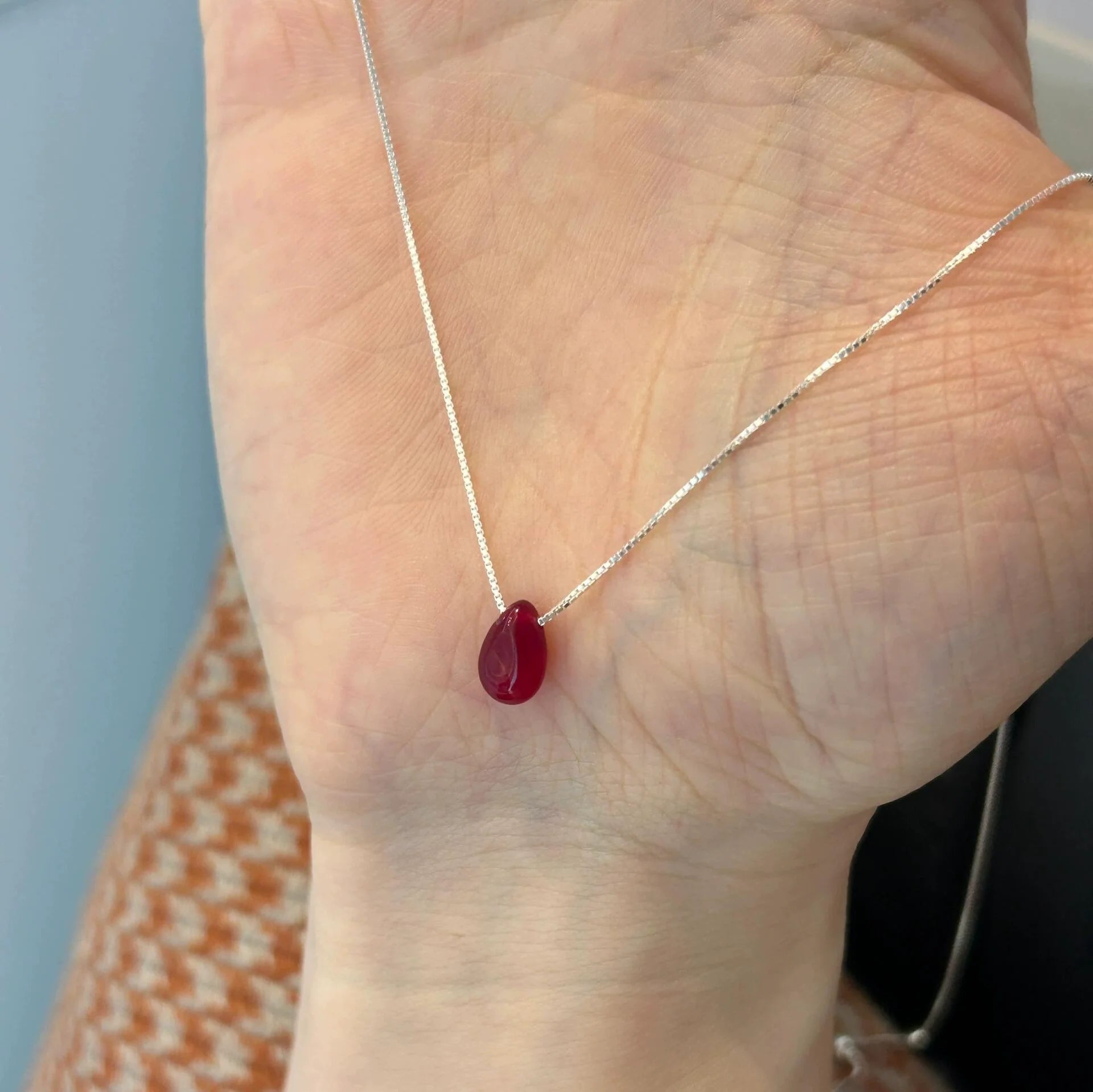 Lundyn Sterling Teardrop Necklace - Red Bean Teardrop (Sterling Silver)