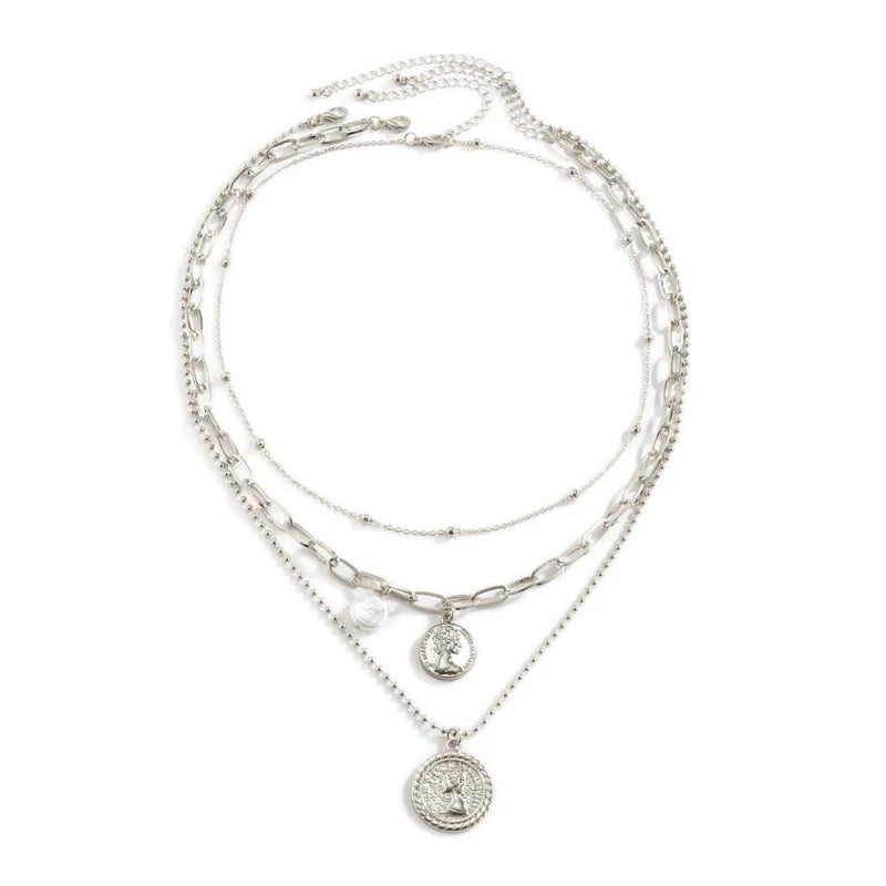 Alyssa Baroque Cameo Necklace Set - Silver