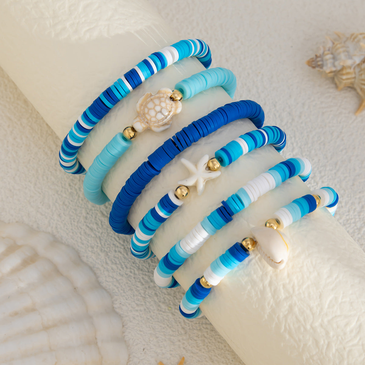 Brayley Beaded Shell Bracelet Set - Mixed Blue [60Y6O765]