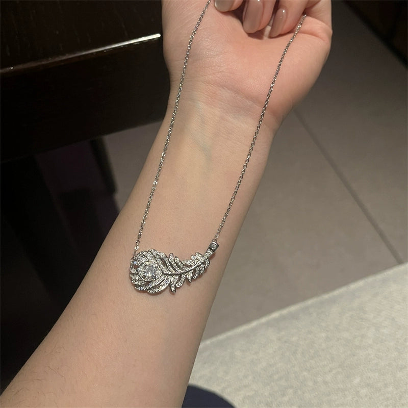 Roman Zircon Feather Earrings - Zircon Feather Necklace [13MQT7V6]