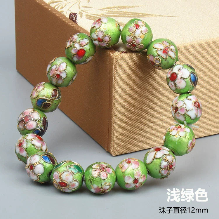 Azuri Enamel Filigree Bracelet - Jade Green 1.2cm (16 beads)