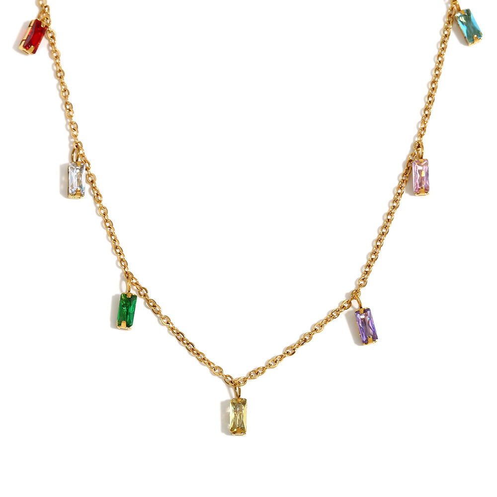 Devorah Square Zircon Necklace - Zircon Pendant Necklace [CYUGBT9T]