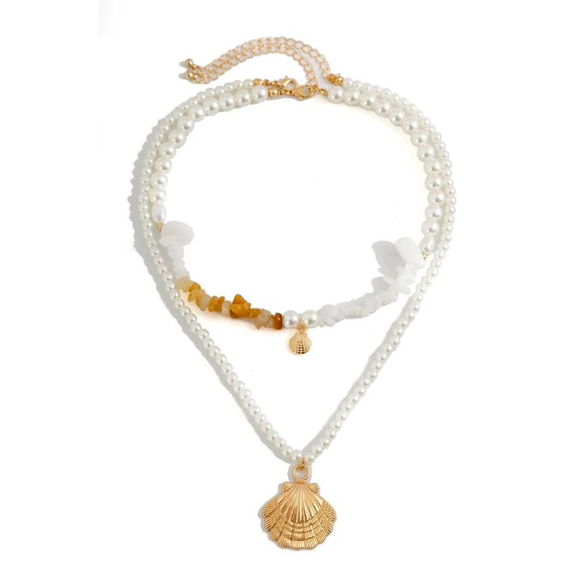 Mildred Layered Shell Pearl Necklace Set - Gold