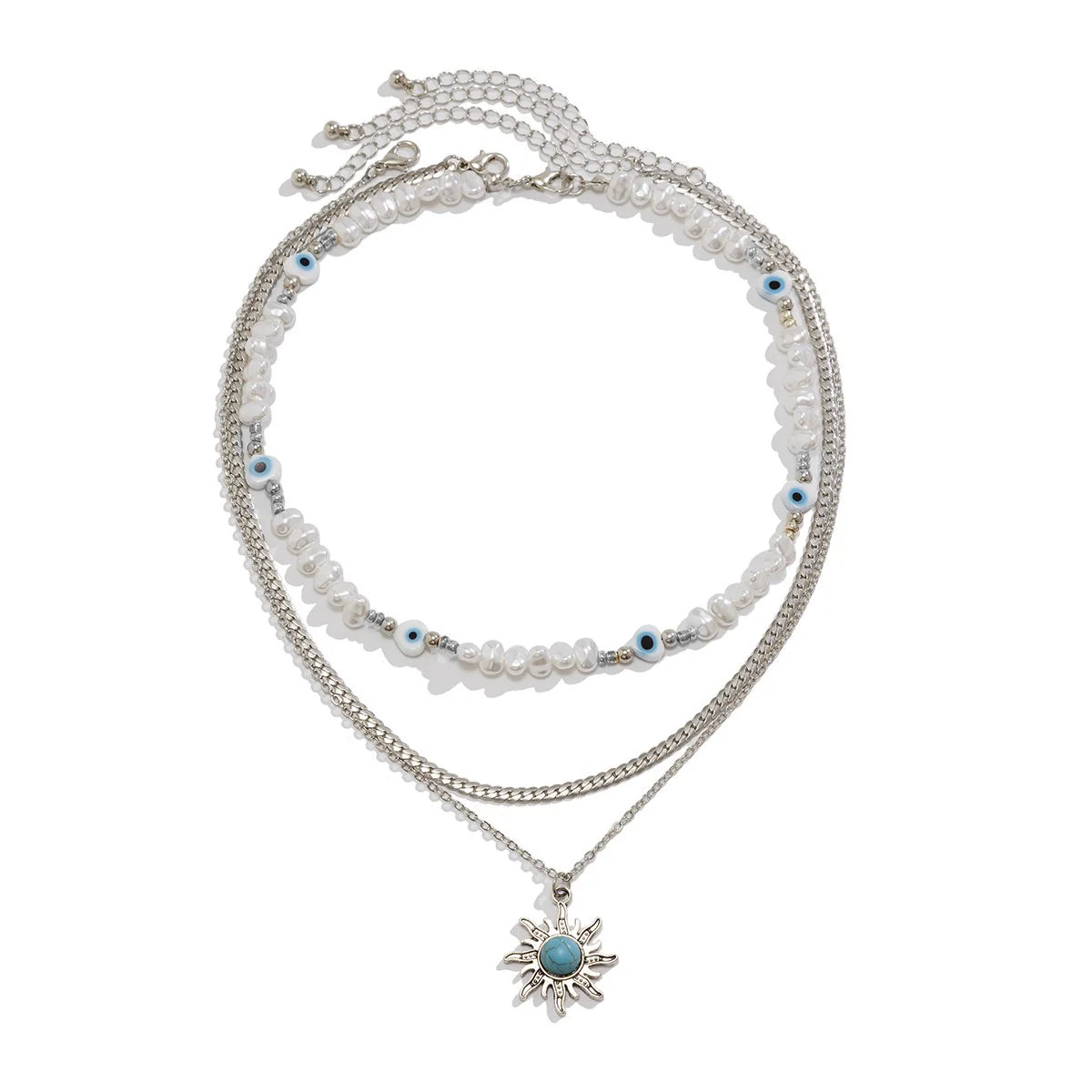 Tyleah Layered Pearl Necklace Set - Silver
