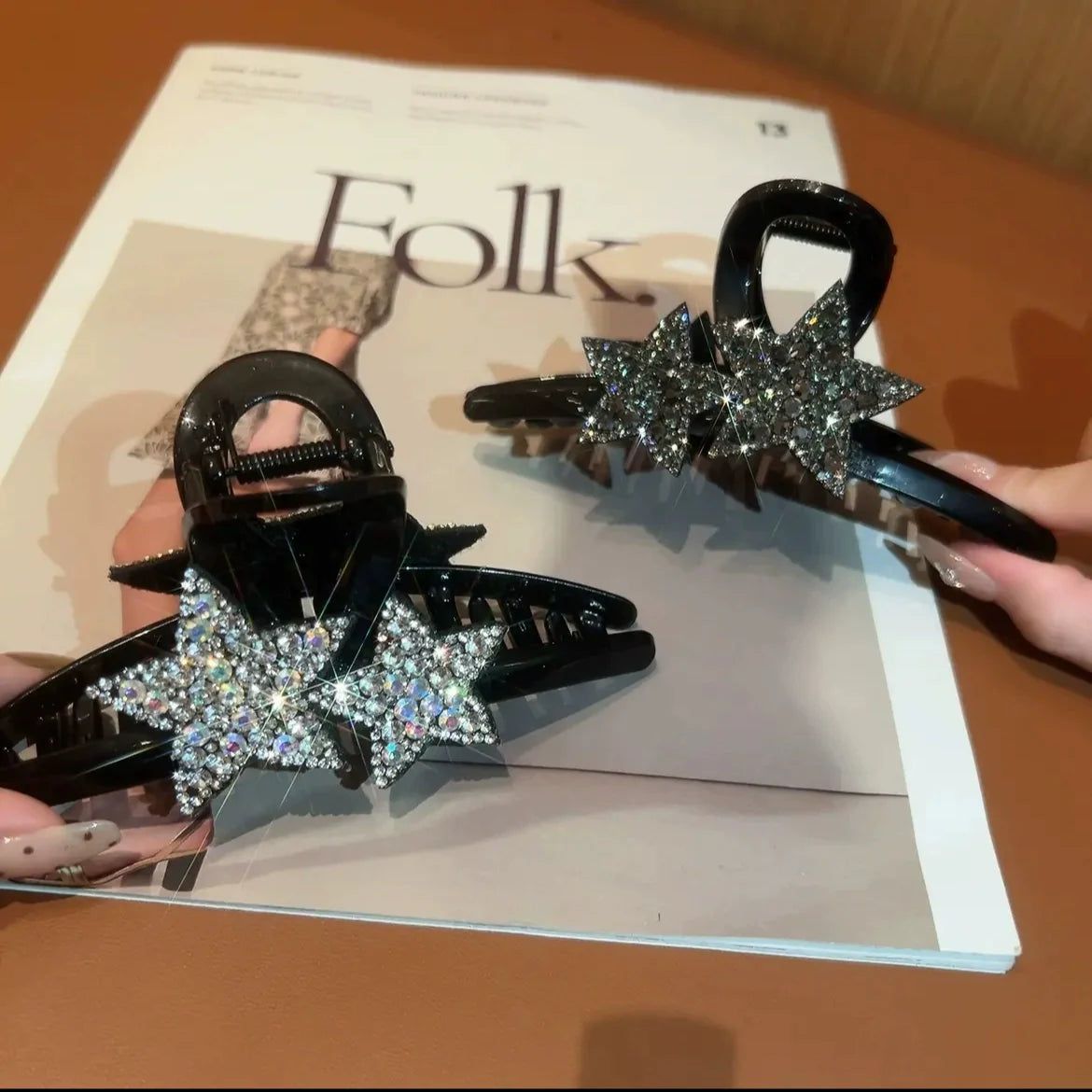 Kaycie Sparkling Star Claw Clip - Silver Large + Grey Large