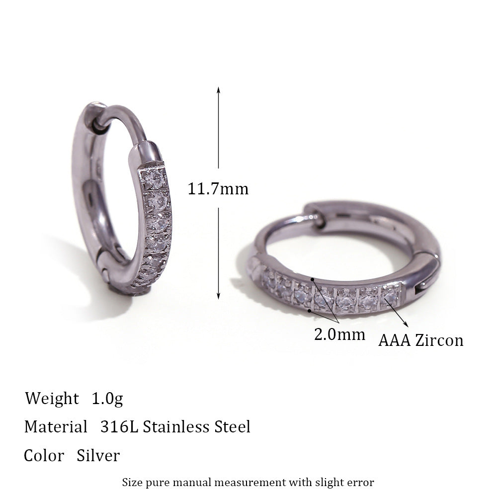 Laiyla Zircon Hoop Earrings - Rounded Edge Zircon Hoop - Steel - 12mm [SQC8J99S]