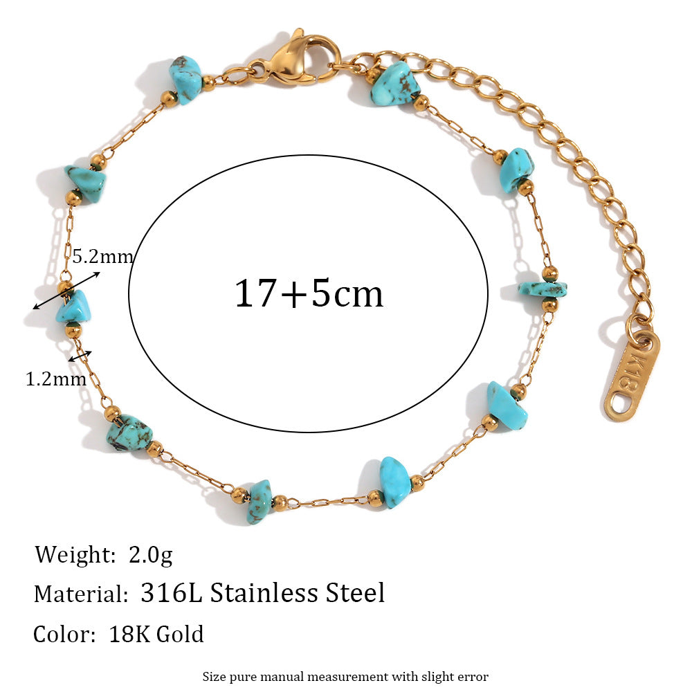 Lesley Dainty Stone Chain - Bracelet - Gold - Blue Turquoise [WEU00Y9H]