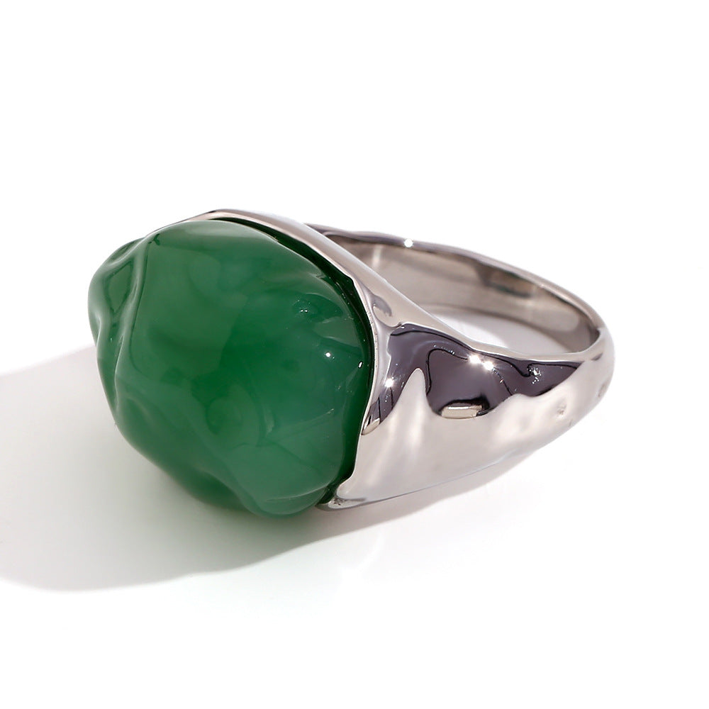 Asa Gold Retro Rings - Acrylic Irregular Retro Ring - Steel Dark Green - Size 6 [XYGFUMCB]