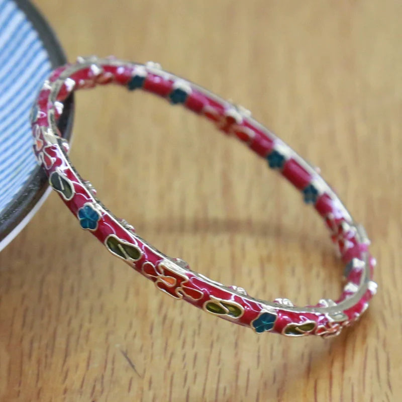Jadelynn CloisonnŽ Floral Bangle - Wine Red