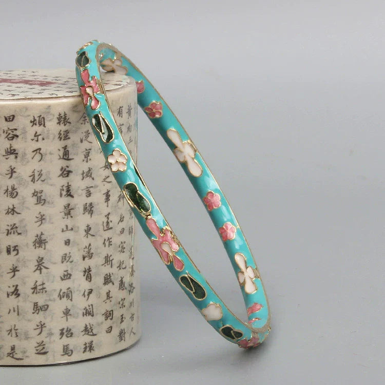 Jadelynn CloisonnŽ Floral Bangle - Lake Blue