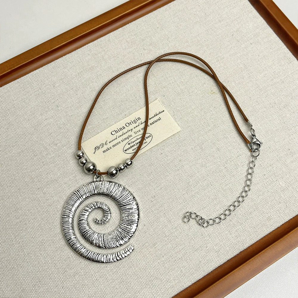 Shoshana Spiral Leather Necklace - Spiral Symbol Necklace [1L2ZBVWO]