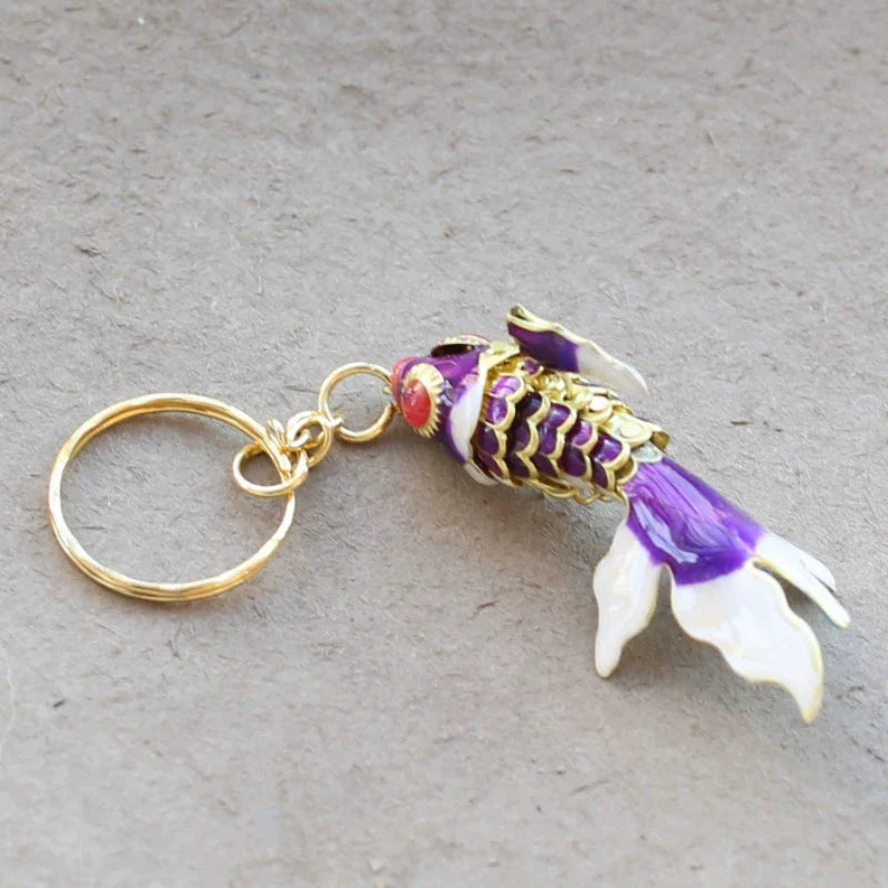 Zahraa CloisonnŽ Goldfish Keychain - Small Purple