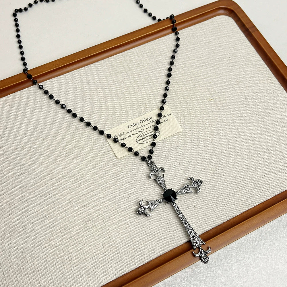 Megan Beaded Cross Necklace - Beaded Cross Pendant Necklace [Q1KJ46GG]