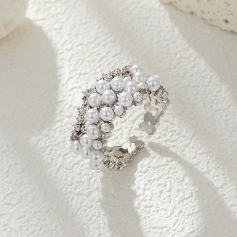 Wednesday Pearl Zircon Open Ring - R13408D007 [H5RMA6HS]
