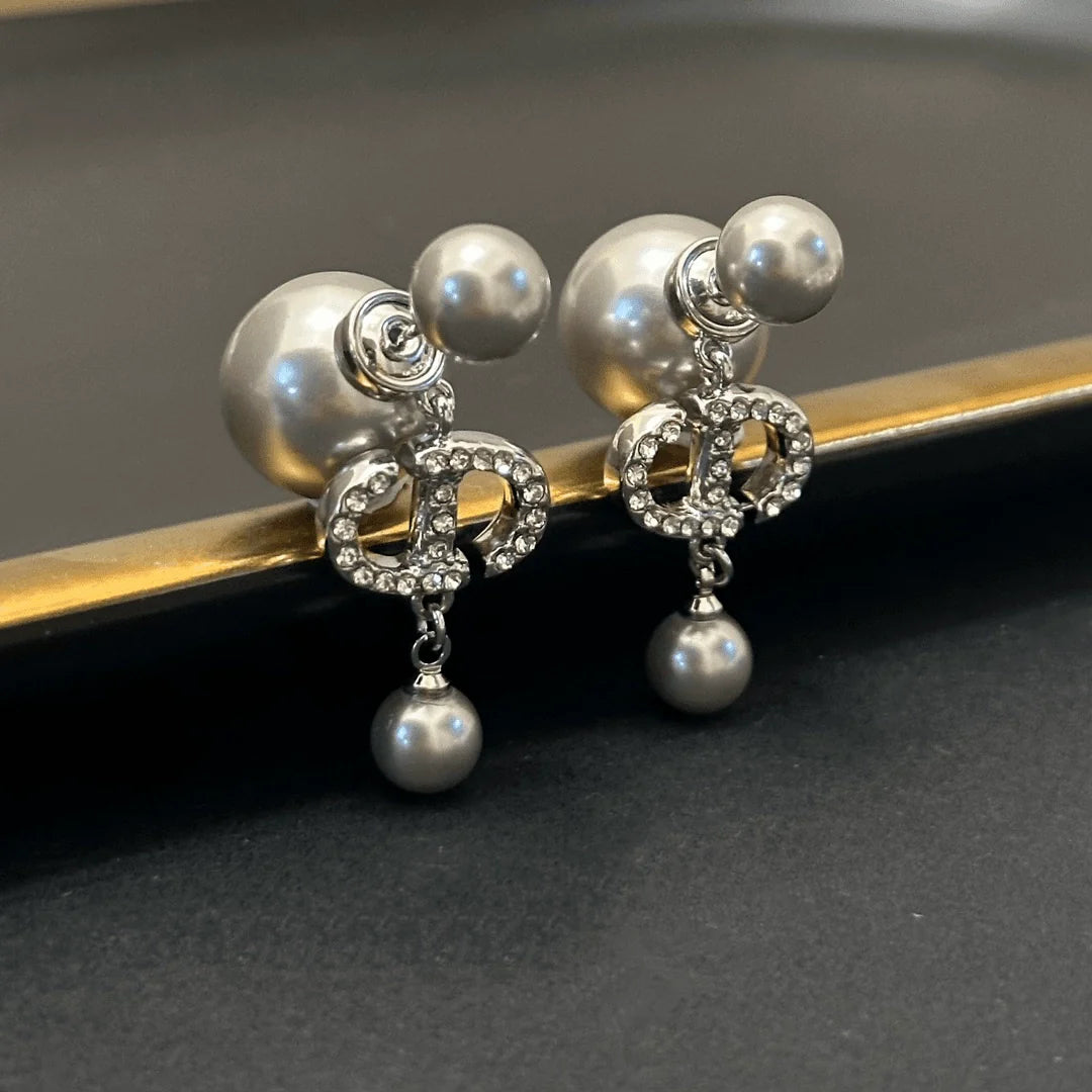 Mai Pearl Star Drop Earrings - Pearl CD Earrings [Silver]