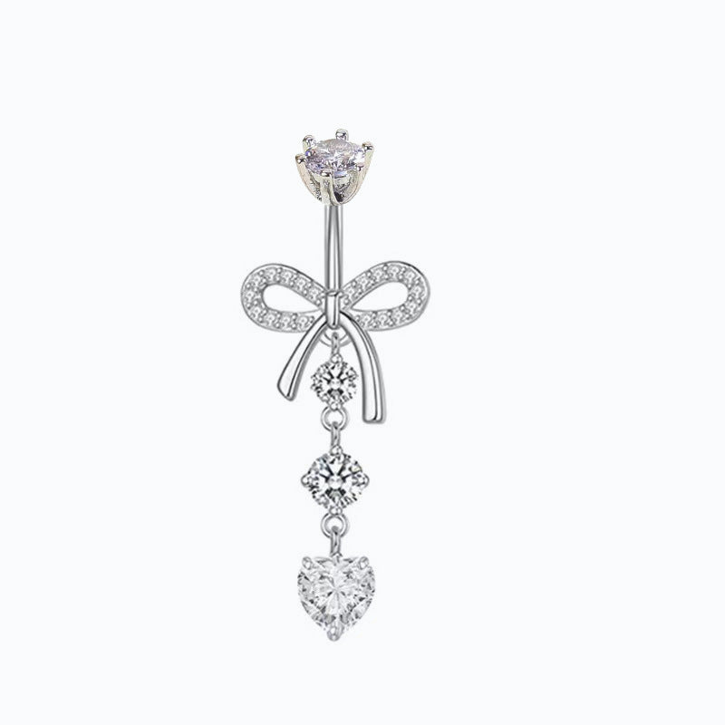 Catelyn Bow Zircon Navel Ring - Design 1 White (Platinum Plated) [QNNT33J1]