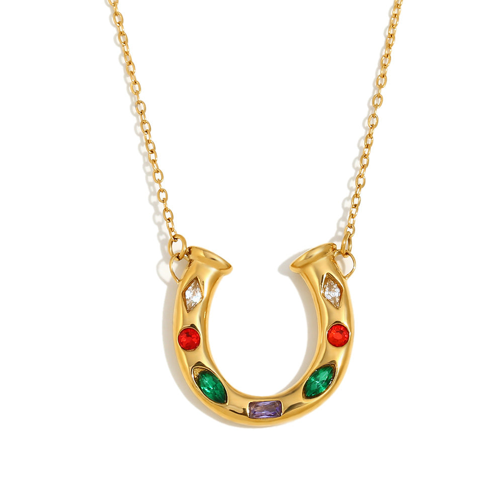 Whitlee Rhinestone U-Pendant Necklace - Colorful Rhinestone U-Pendant Necklace - Gold [SOPZY47F]