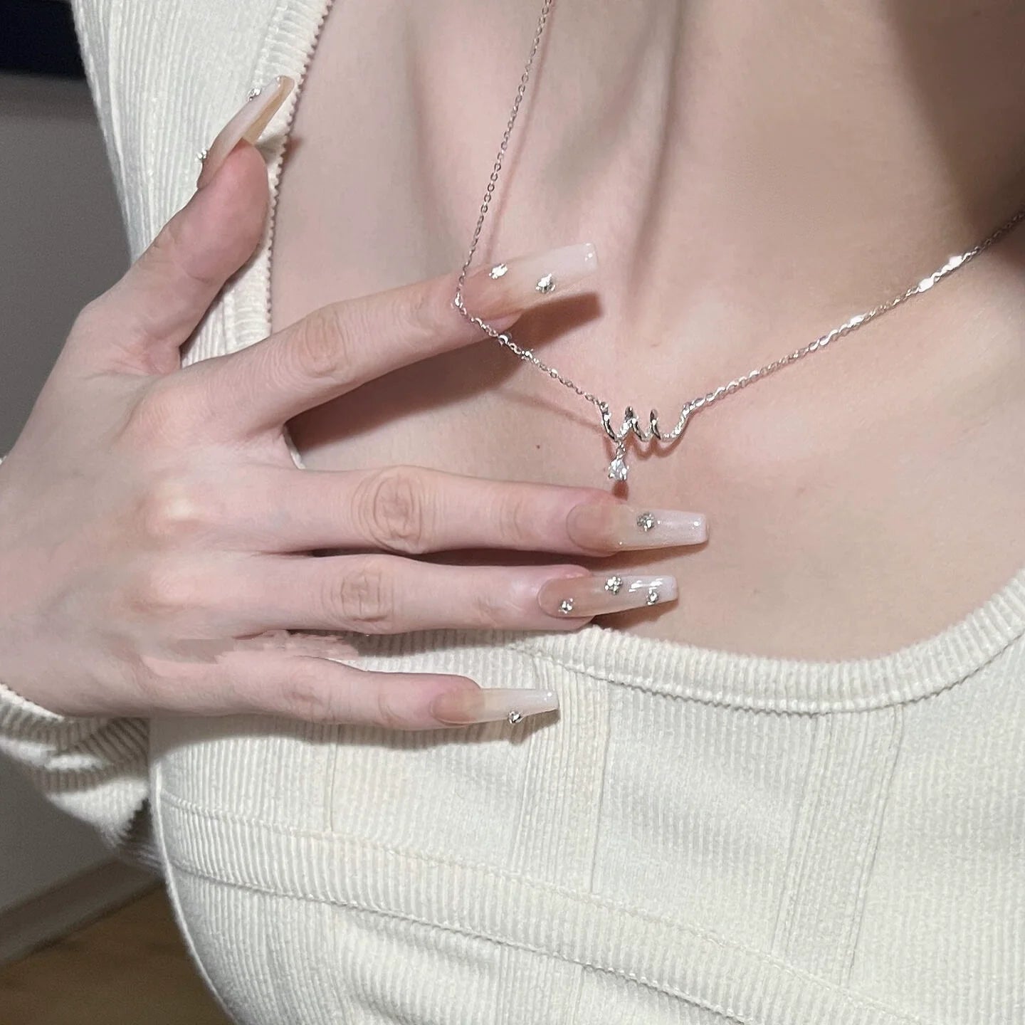 Rebecca Sterling Zircon Teardrop Necklace - Spiral Curve Necklace (S925 Sterling Silver)
