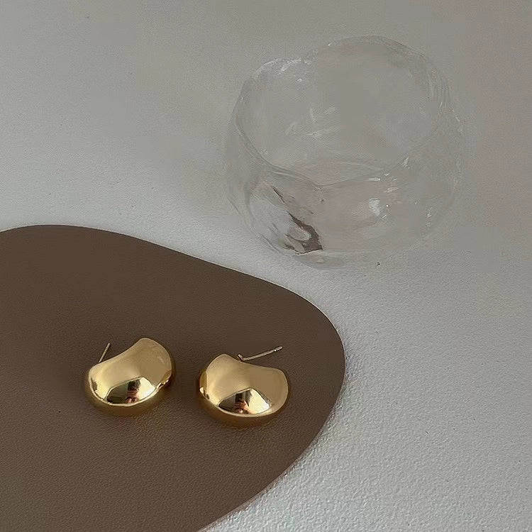 Amada Irregular Metal Earrings - Gold Half-Circle (Silver Pin)