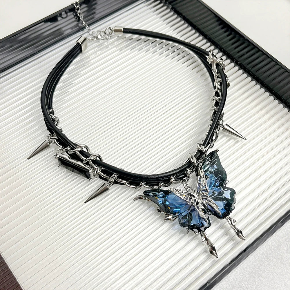 Alayah Y2K Leather Choker - Butterfly Leather Necklace