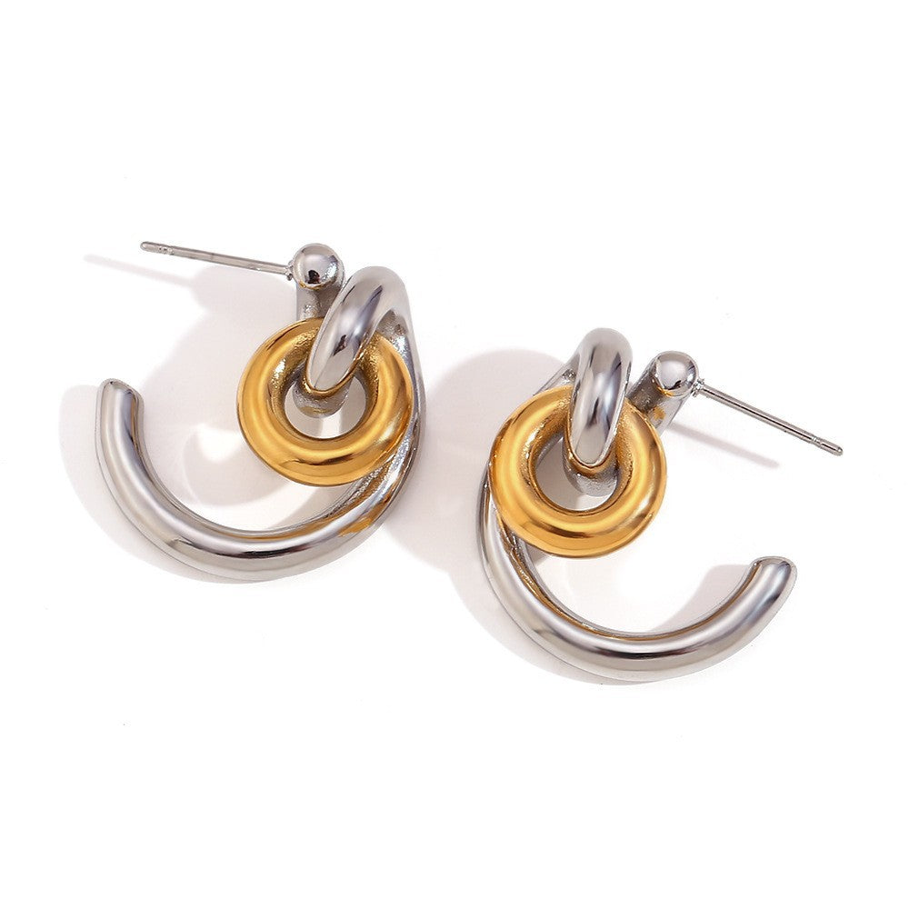 Aja Two-Tone Jewelry Collection - Creative Lock C-Shaped Earrings [J7K83N7E]