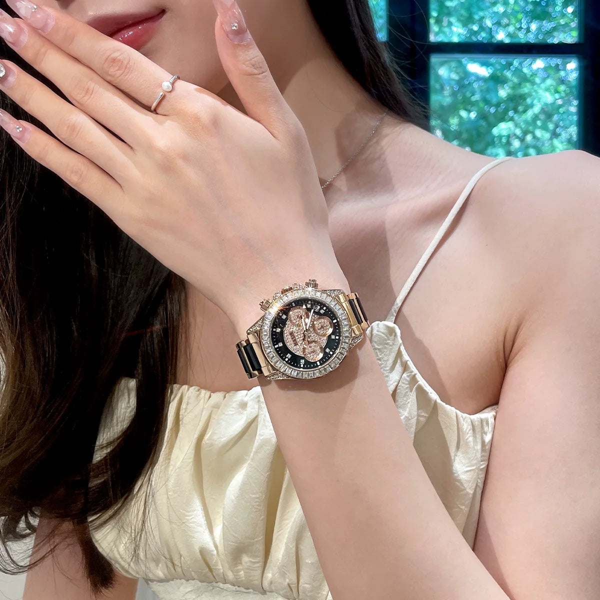 Azalea Ceramic Diamond Watch - Black Rose Gold