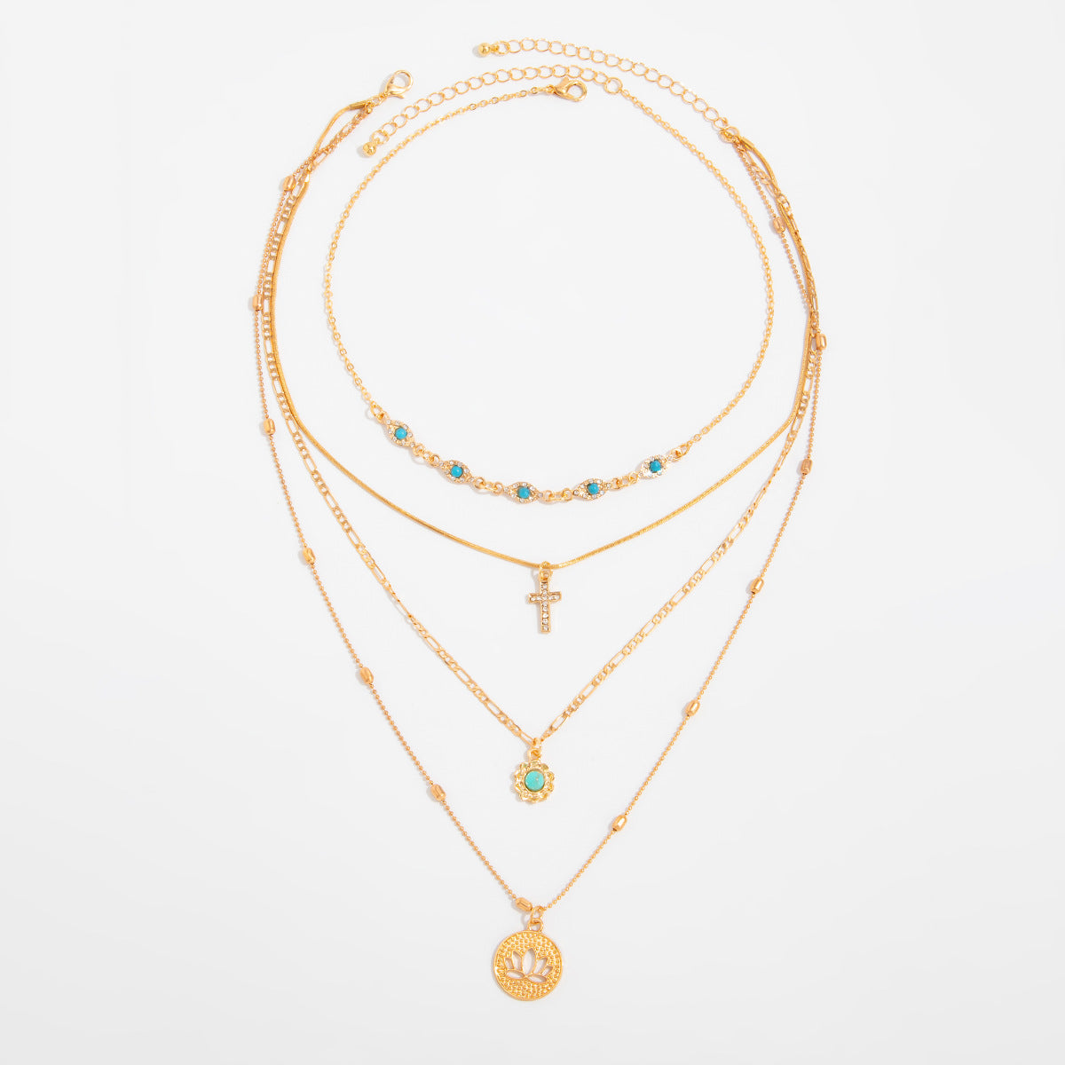 Nechama Layered Floral Cross Necklace - Gold [60DNJ0NF]