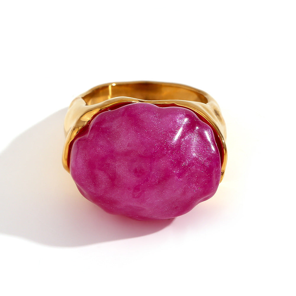 Asa Gold Retro Rings - Acrylic Irregular Retro Ring - Gold Rose Red - Size 6 [CUZDWT6U]
