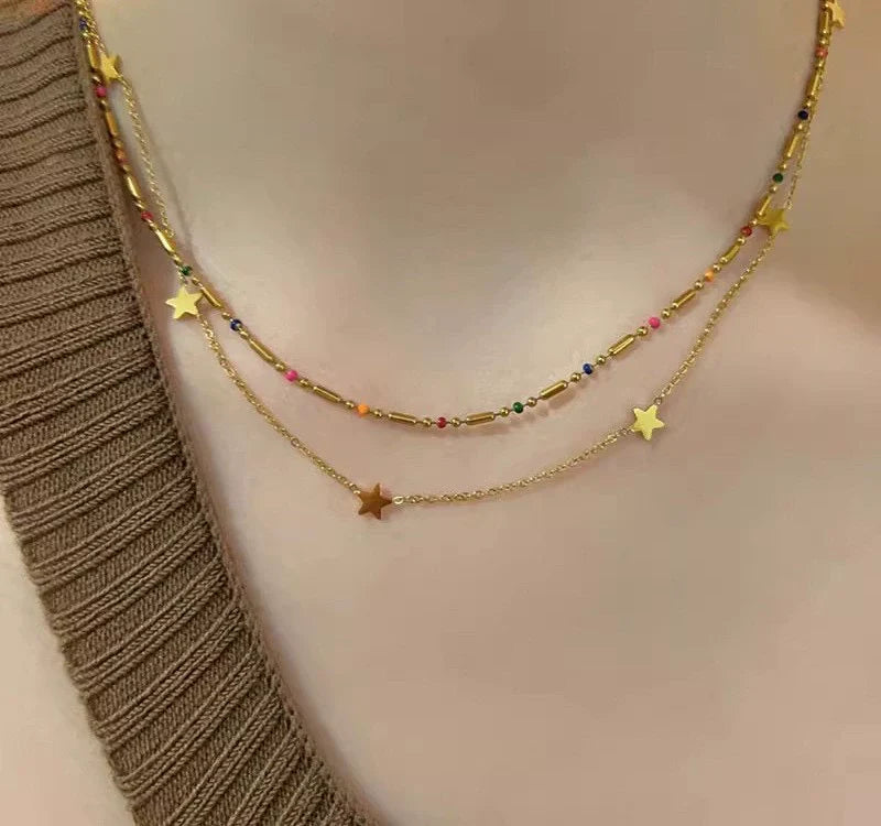 Kaylianna Layered Star Necklace - Colorful Beaded Necklace