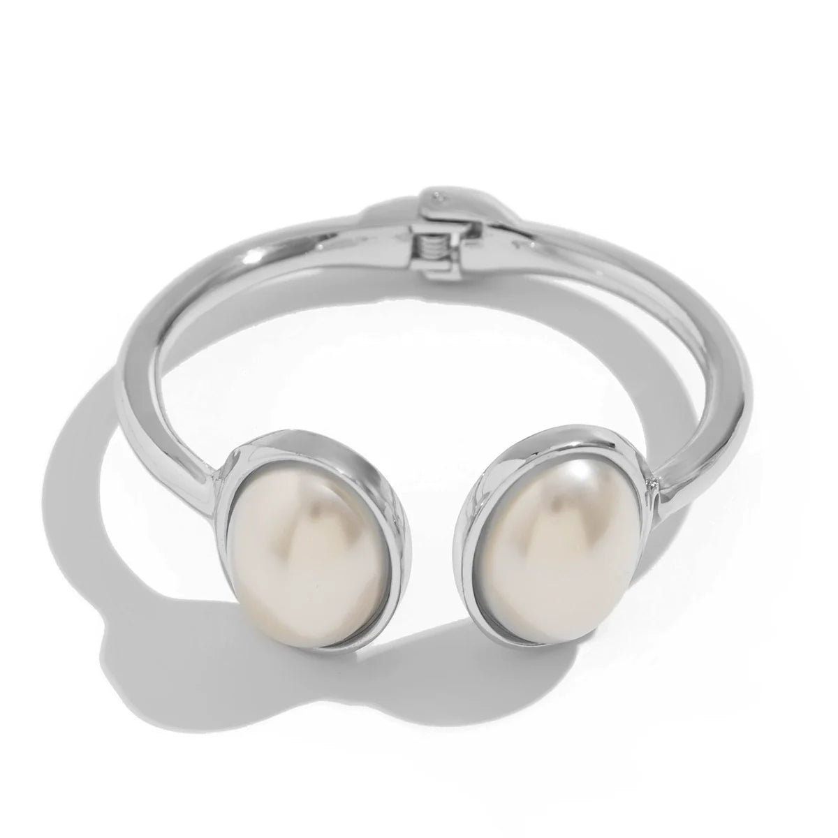 Citlaly Elegant Pearl Bangle - Open Oval Imitation Pearl Silver
