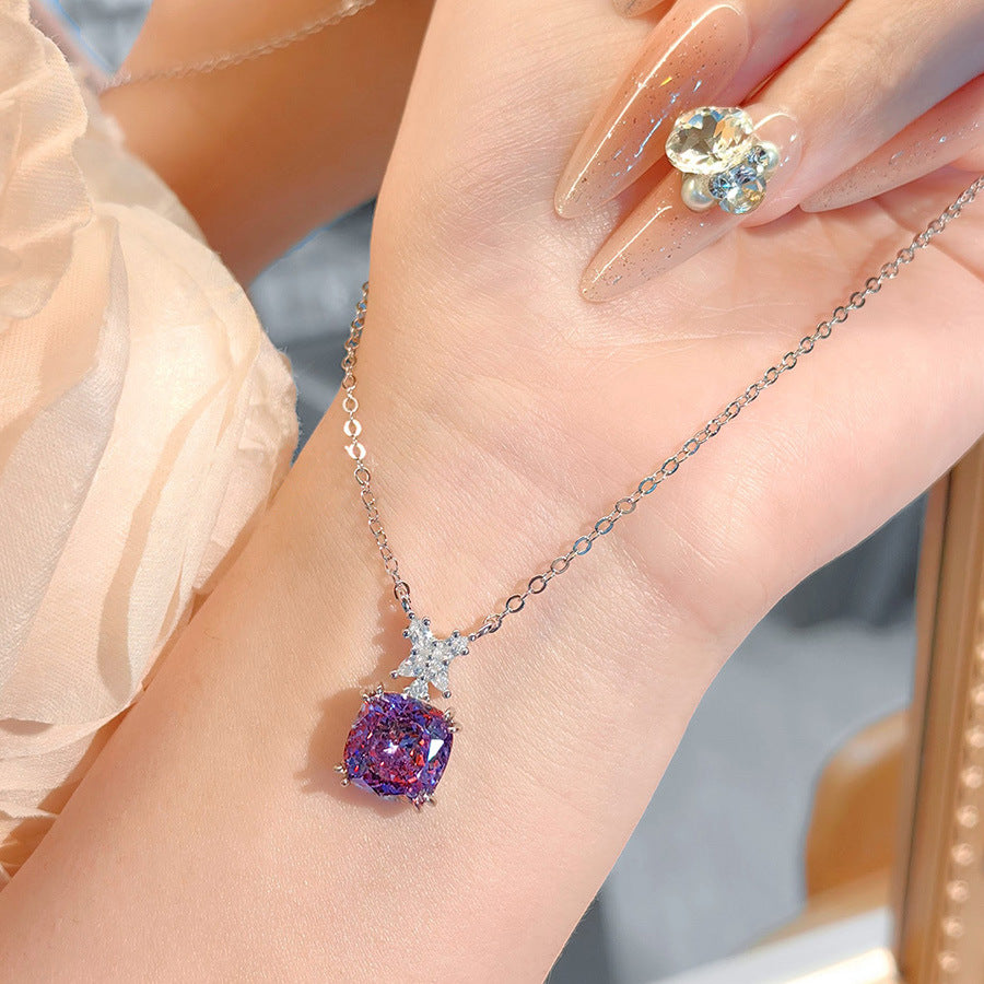 Carol Alexandrite Jewelry Set - A Style Square Necklace (40+5cm) [WELC6GIP]