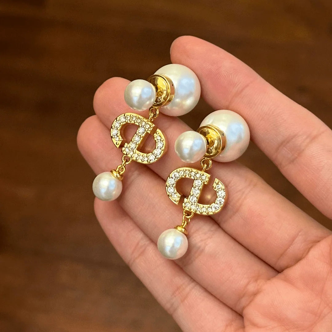 Mai Pearl Star Drop Earrings - Pearl CD Earrings [Gold]