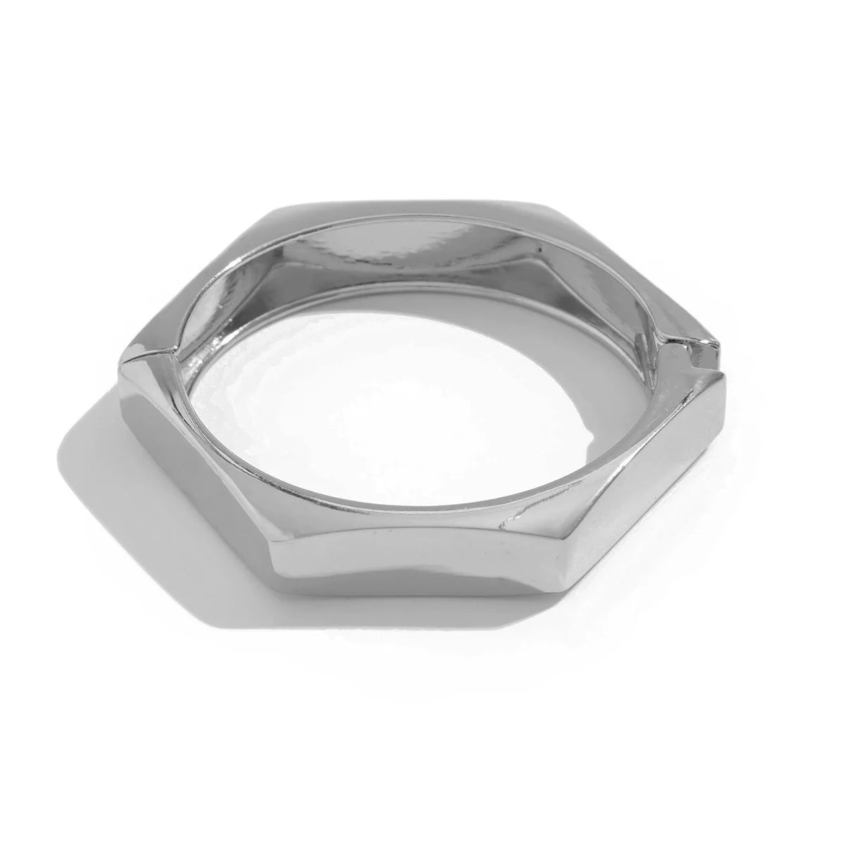 Citlaly Elegant Pearl Bangle - Concave Cut Edge Silver