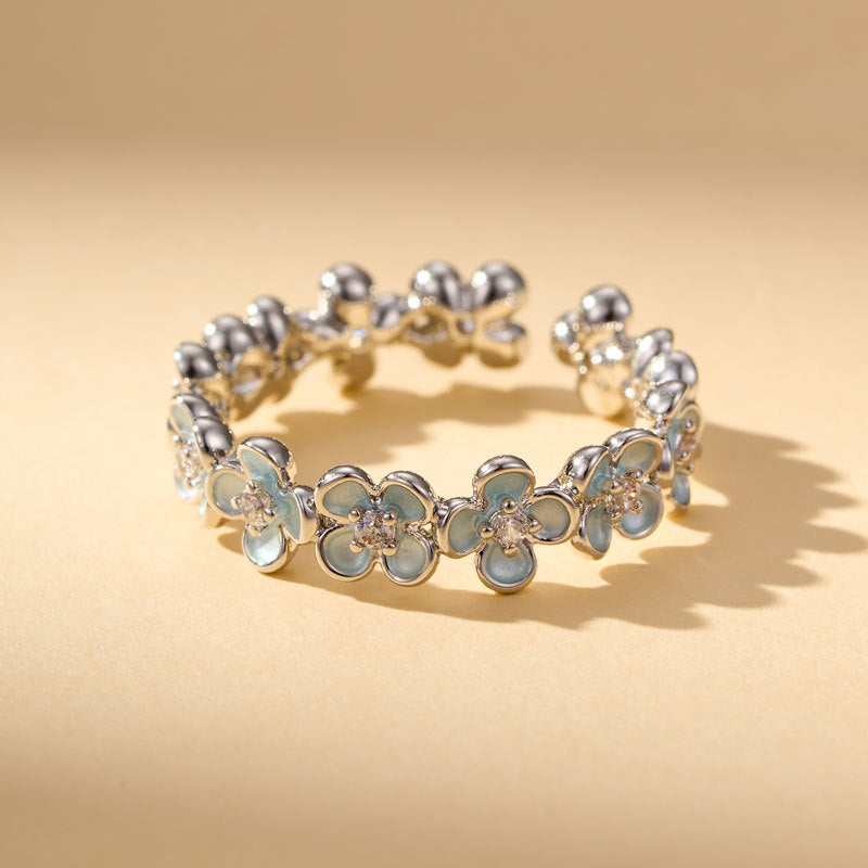 Elizaveta Zircon Enamel Flower Ring - Ocean Petal [XNCS8R2U]