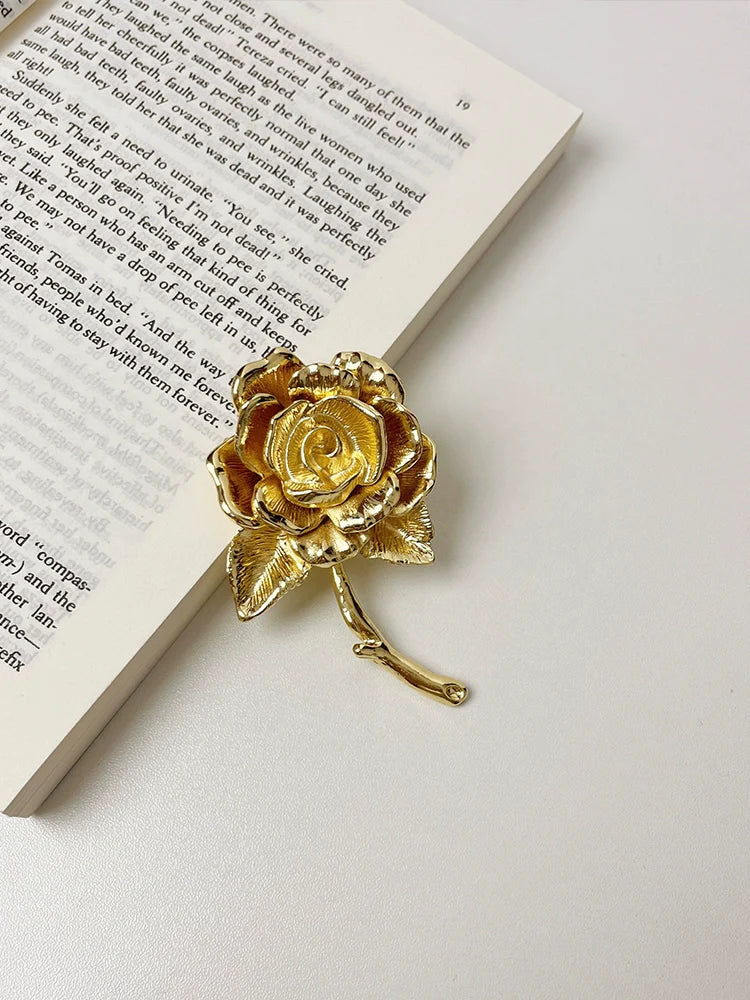 Dora Golden Rose Brooch - Golden Flower Brooch