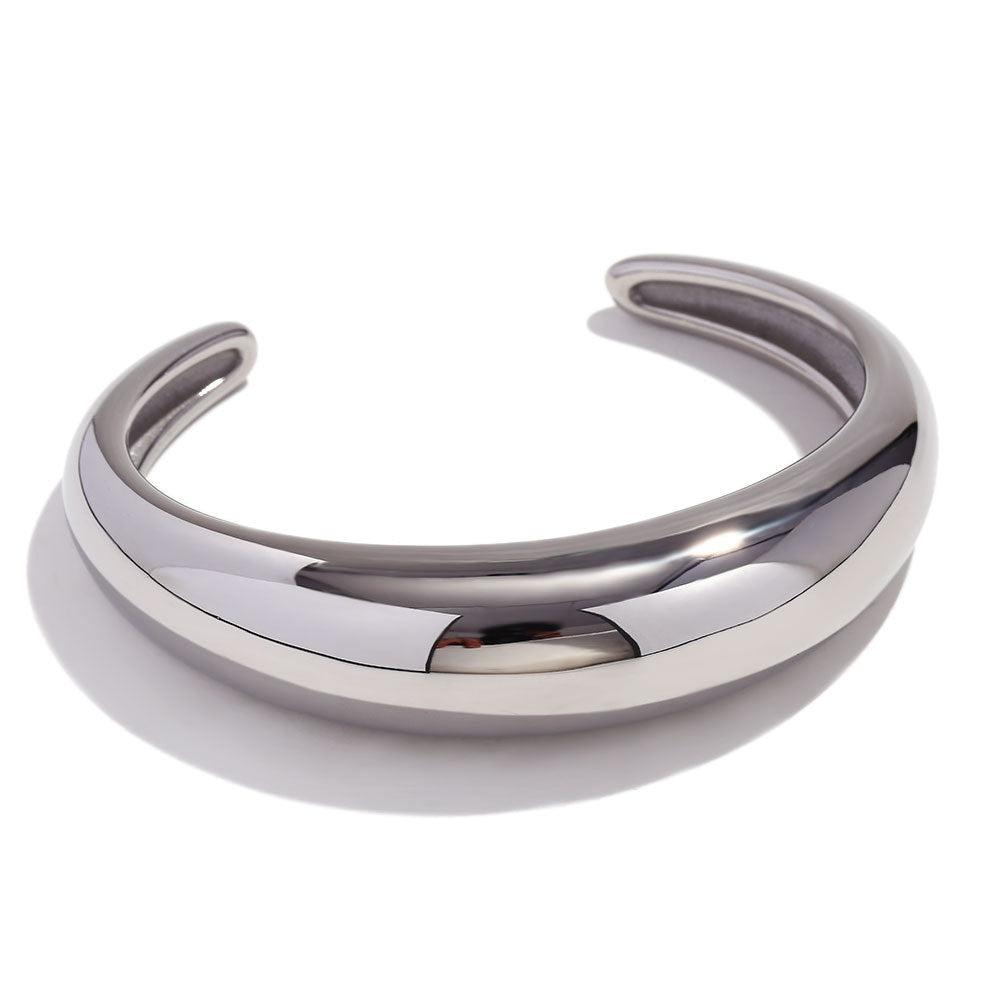 August Radiant Cuff Bracelet - Classic Cast Smooth Open Bracelet - Steel [K0VIVC21]