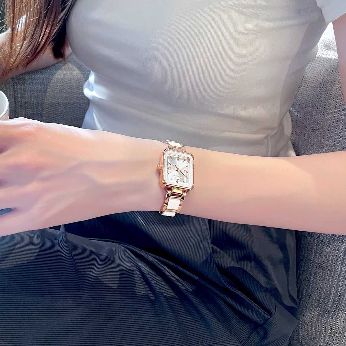 Amie Ceramic Elegance Watch - Ceramic Rose Gold with White Dial