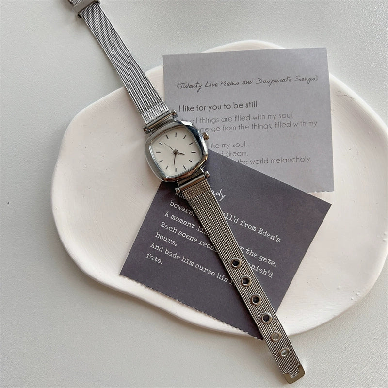 Aaliah Square Mesh Watch - White Dial [I022Q9ZK]