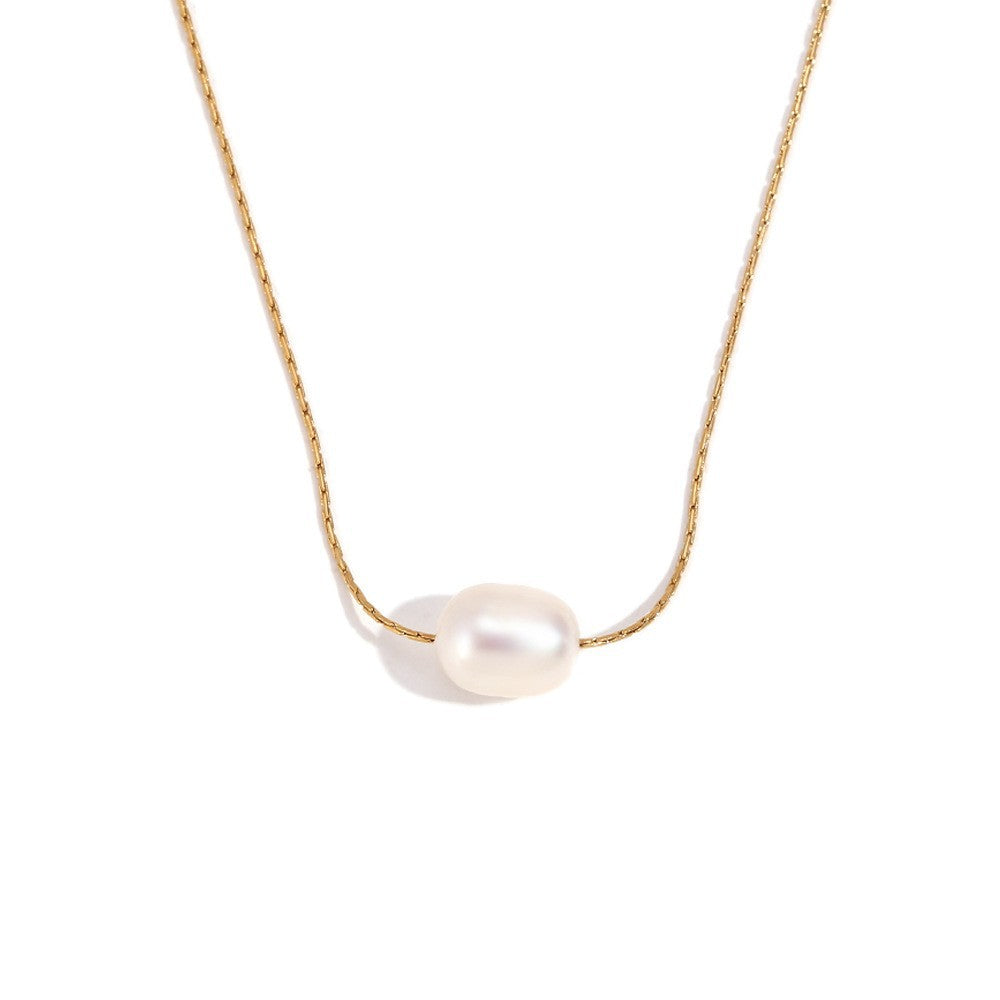 Avni Delicate Pearl Necklace - Minimalist Freshwater Pearl Thin Chain - Gold [75E2UKW7]