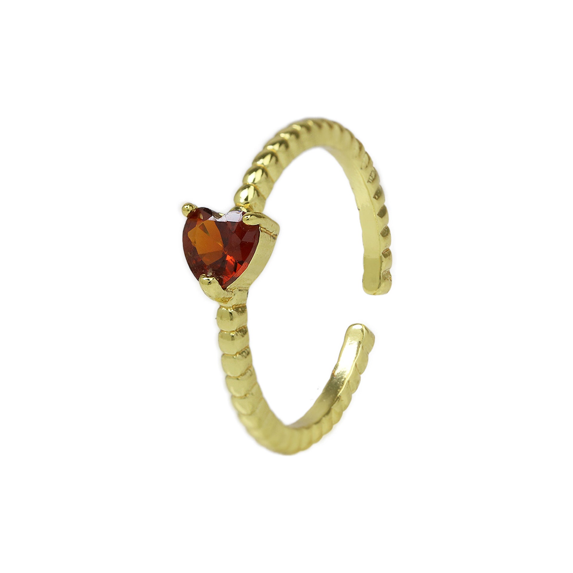 Teigan Heart Gemstone Open Ring - Pomegranate Red [MRZHH3CA]