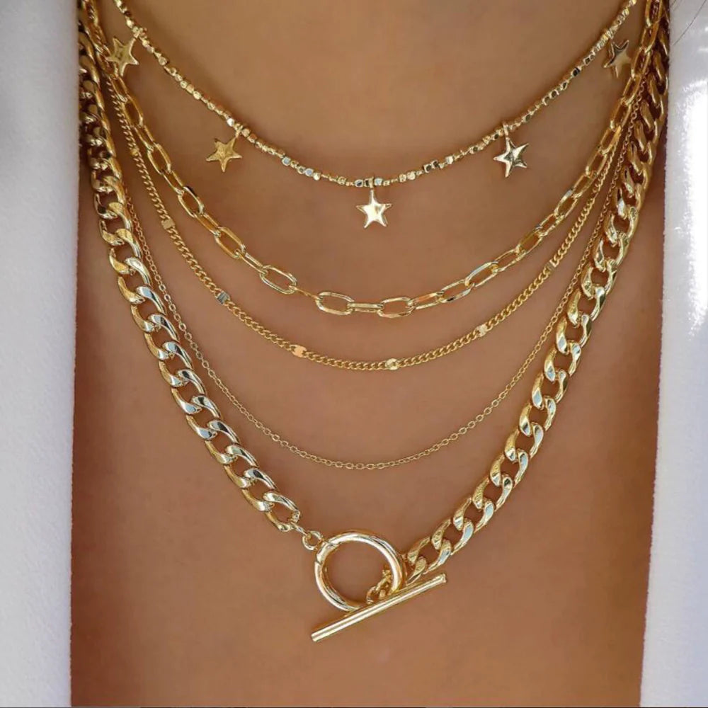 Jaqueline Multilayer Moon Pendant Necklace - CS8898-12