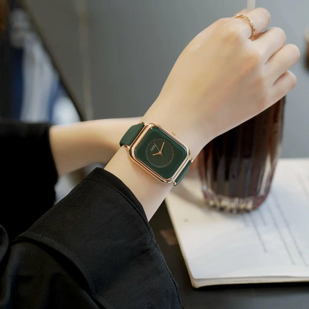Nirvi Modern Rectangle Watch - Deep Green